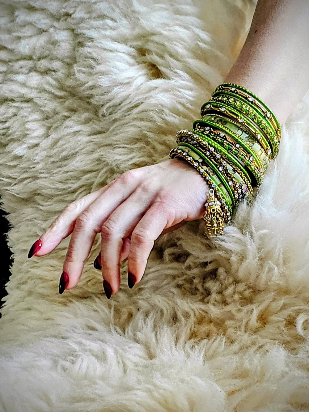 Green Gold-Accent Stackable Bangle Set